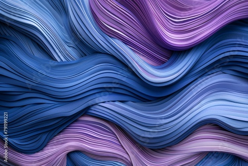 Abstract waves of blue and purple hues intertwine in a fluid, layered pattern, creating a sense of motion.