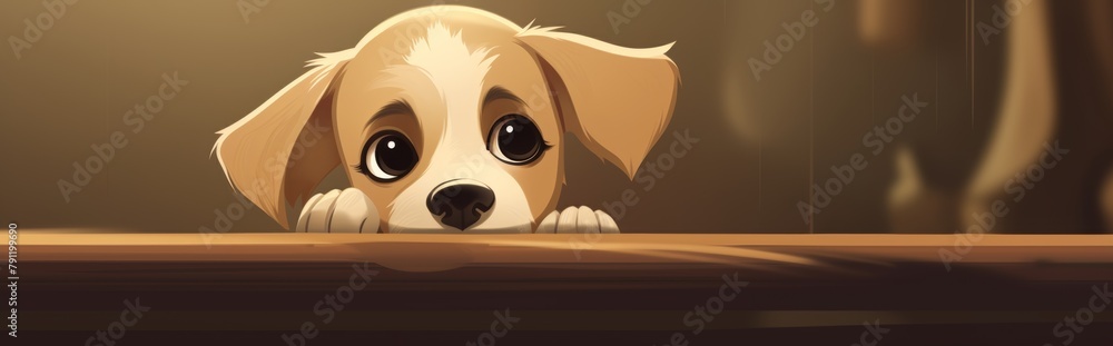 A cute puppy dog with big eyes looking up at you with a curious expression on its face A cute puppy dog with big eyes looking up at you with a curious expression on its face
