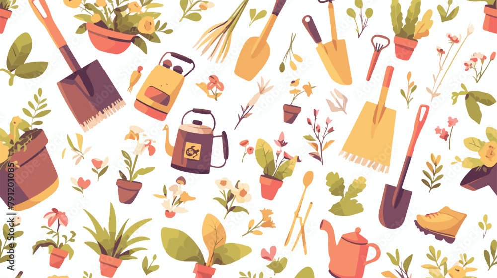 Colorful seamless pattern with gardening tools for