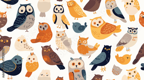 Colorful seamless pattern with funny smart owls on