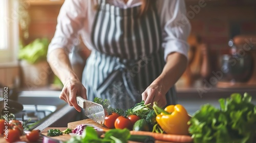 What does the stock image look like? woman is preparing healthy lunch in kitchen