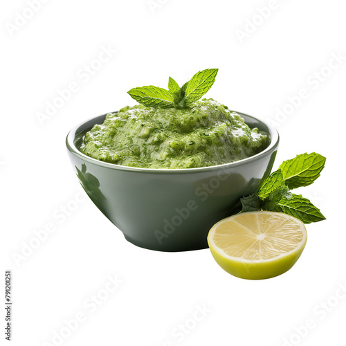  yummy Mint Chutney isolated on white background
 photo