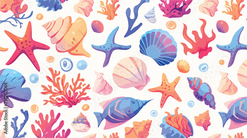 Colorful seamless pattern with seashells starfish m