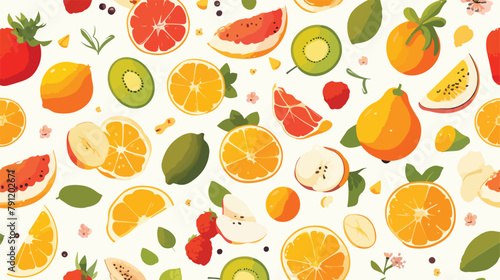 Colorful seamless pattern with tasty sweet fresh ju