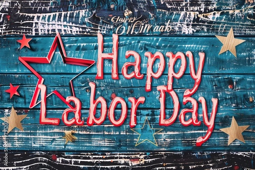 Happy Labor Day Text on Old Wooden Background.