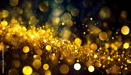 キラキラの金色の光。背景にボケ感のあるゴールドの輝き。テクスチャー。Sparkling golden light. Gold glitter with a blurred background. texture.