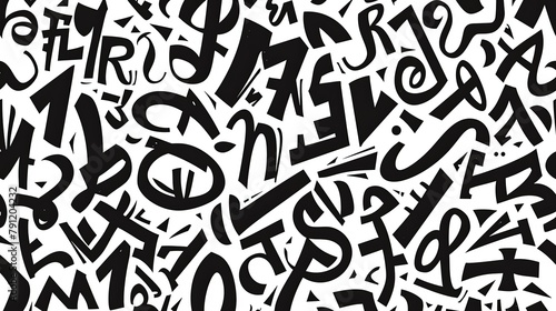 white paper background with black letters and glyphs  in the style of mr. doodle  sparklecore