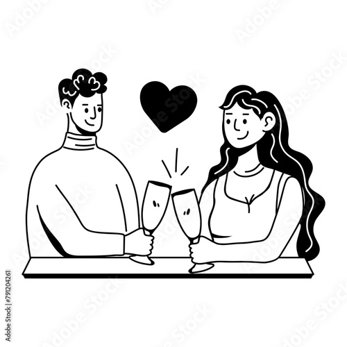 A romantic couple celebrating love, glyph icon 