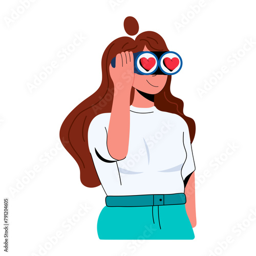 A flat icon showing girl finding love 