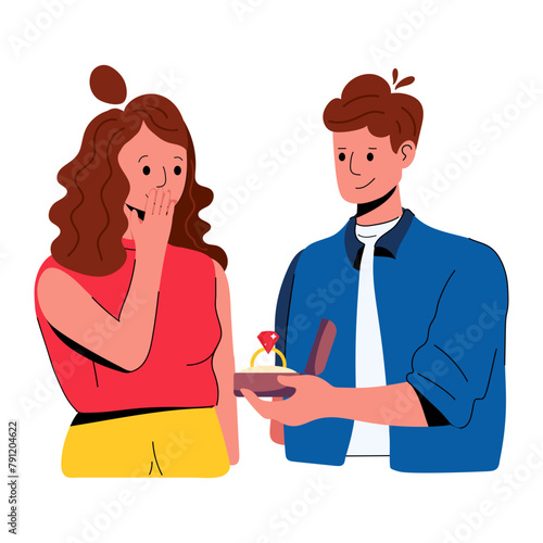 Grab this flat icon of boy proposing girl 