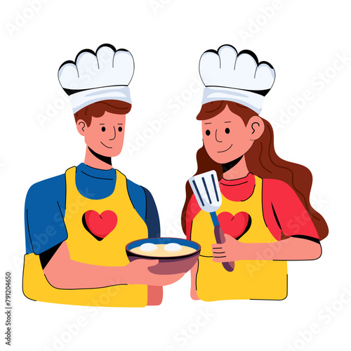Couple cooking flat icon is up for premium use 
