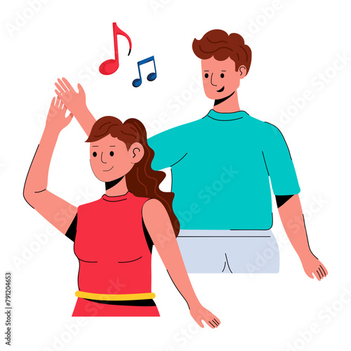 A visually appealing flat icon of couple dancing  