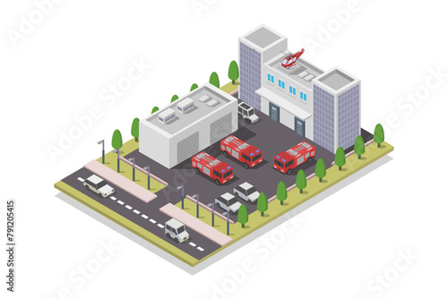 Isometric fire station building