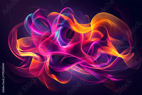 Abstract neon composition with vibrant purple and orange shapes. A stunning arrangement on black background.