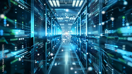 Technology Infrastructure Concept. Data Center, Servers and Infrastructure for Digital Information. Hub of Network Connectivity and Data ManagementTechnology Infrastructure Concept. Data Center, Se 