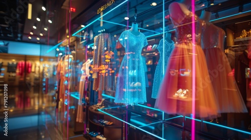 A futuristic clothing store where the clothes have been replaced with digital projections.