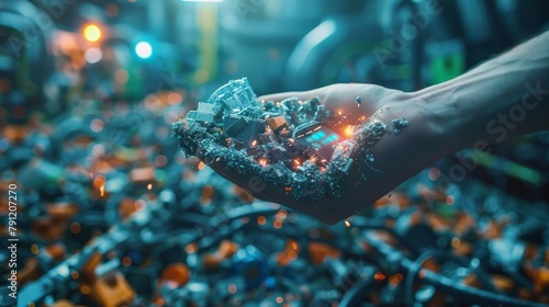 Handful of scrap metal with sparks photo