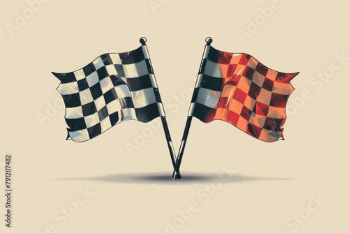 A minimalist illustration of a pair of crossed finish line flags.