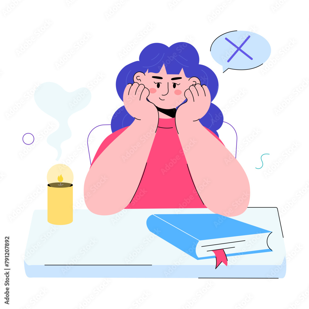 Tired girl resting elbows, doodle mini illustration Tired girl resting elbows, doodle mini illustration