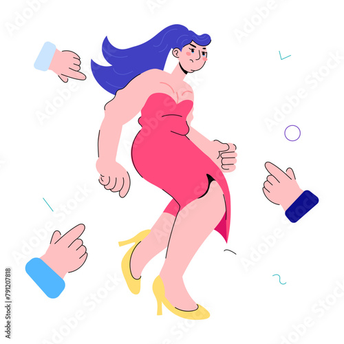 Trendy doodle mini illustration of body shaming 