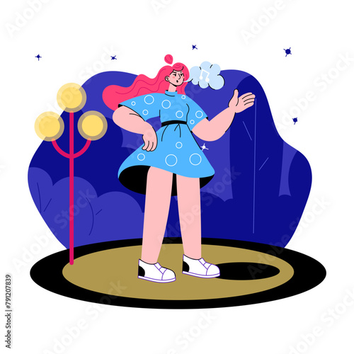 Latest doodle mini illustration of girl whistling 