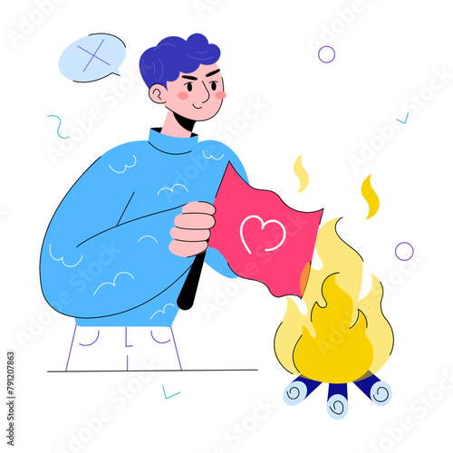 Check out doodle mini illustration of boy burning flag 