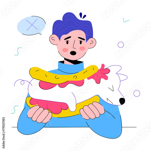 A boy eating dog, doodle mini illustration 