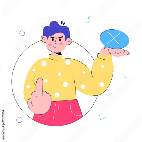A boy showing inappropriate gesture, doodle mini illustration 
