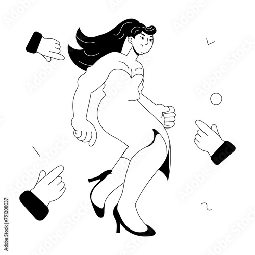 Trendy doodle mini illustration of body shaming 