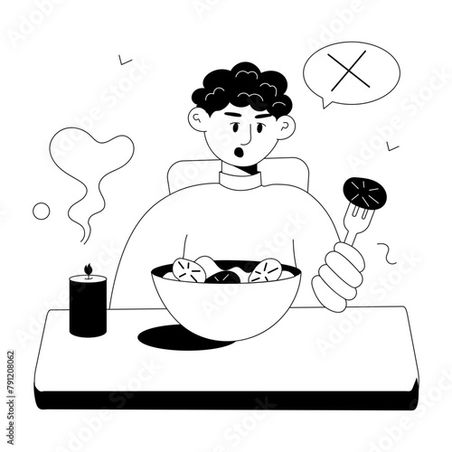 A doodle mini illustration of food taboo 