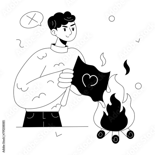Check out doodle mini illustration of boy burning flag 