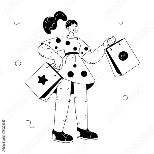 A girl is suffering from hirsutism, doodle mini illustration 