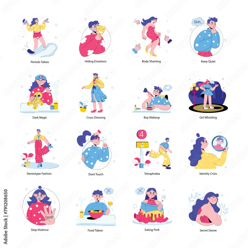 Pack of 16 Taboo Doodle Mini Illustrations 

