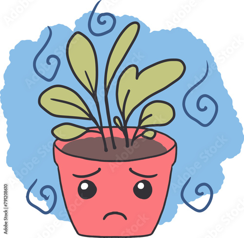 Blue Botanical Unhappy Pot with Dejected Greens
