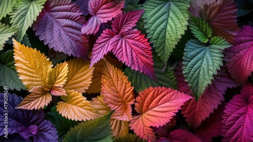 Close up image of diverse colored leaves from a variegated nettle