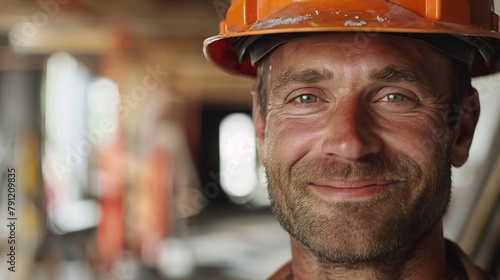 Happy man in construction hat. Cheerful builder