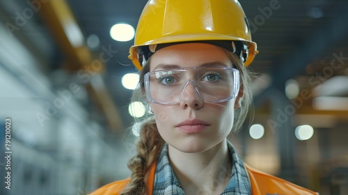 Woman in construction gear. Female worker with safety equipment