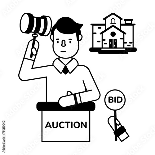 Modern glyph icon depicting property auction 