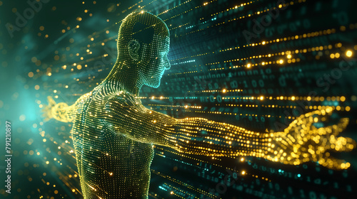 Virtual human hologram virtual Ai assistant, modern artificial intelligence technology, digital cyber tech wallpaper 