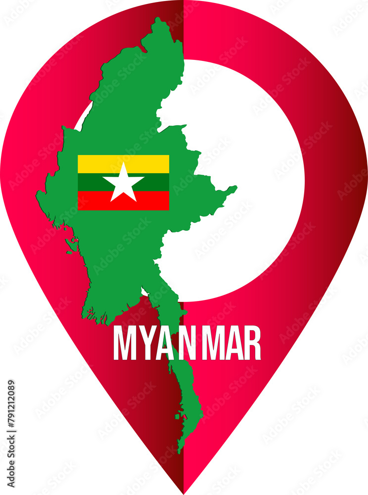 Map pin, country, marker pointer, Myanmar, Myanmar flag Map pin, country, marker pointer, Myanmar, Myanmar flag