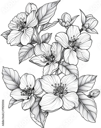Wallpaper Mural black and white cherry flowers for coloring book Torontodigital.ca