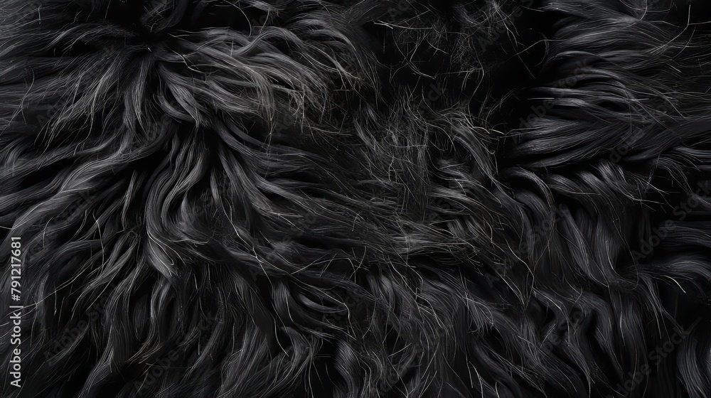 Fototapeta premium Close-up of a luxurious black fluffy eco fur pillow, epitomizing modern comfort on an isolated background