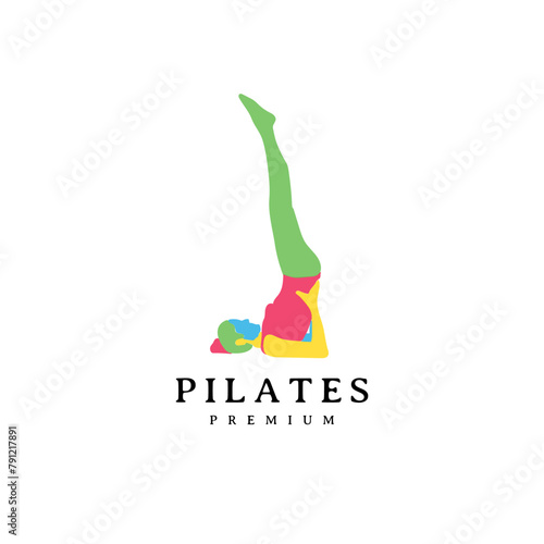 Beauty girl Pilates silhouette gym logo design full color 4