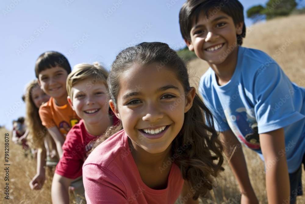 Group of kids having fun together in a field on a sunny day Group of kids having fun together in a field on a sunny day