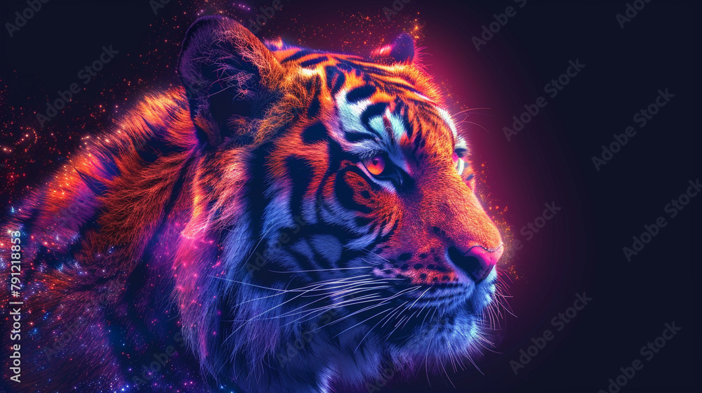 illustration of a print of colorful cute tiger