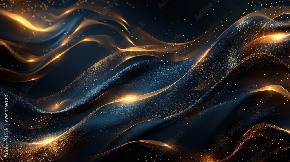 Abstract background with glowing garden and blue wave. Generate AI image Abstract background with glowing garden and blue wave. Generate AI image