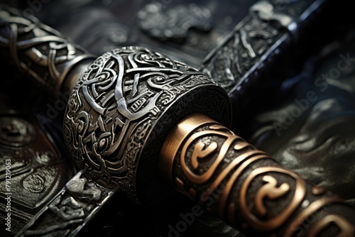 Forged Details: Close-up of the fine details in the forging process of a weapon.