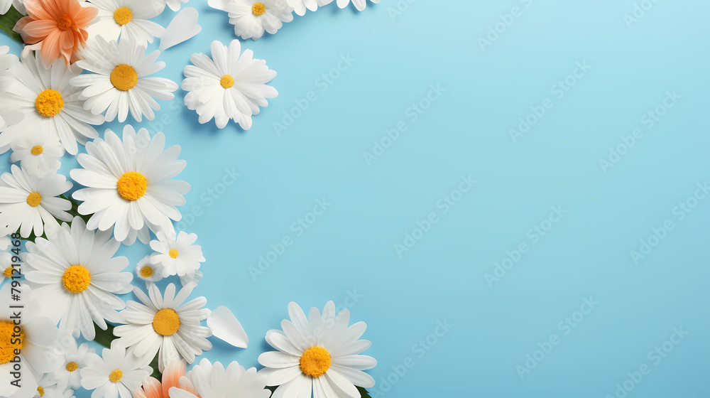 Fototapeta premium White daisy background banner border
