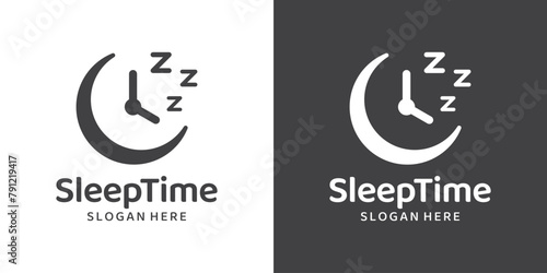 Sleep time logo design template. alarm clock with moon design graphic vector illustration. Symbol, icon, creative. photo