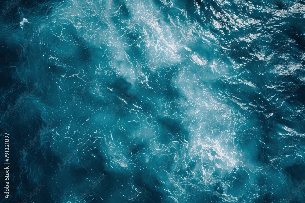 sea from drone. Ocean (water) Surface. water texture. Sea surface aerial view - generative ai - obrazy, fototapety, plakaty 